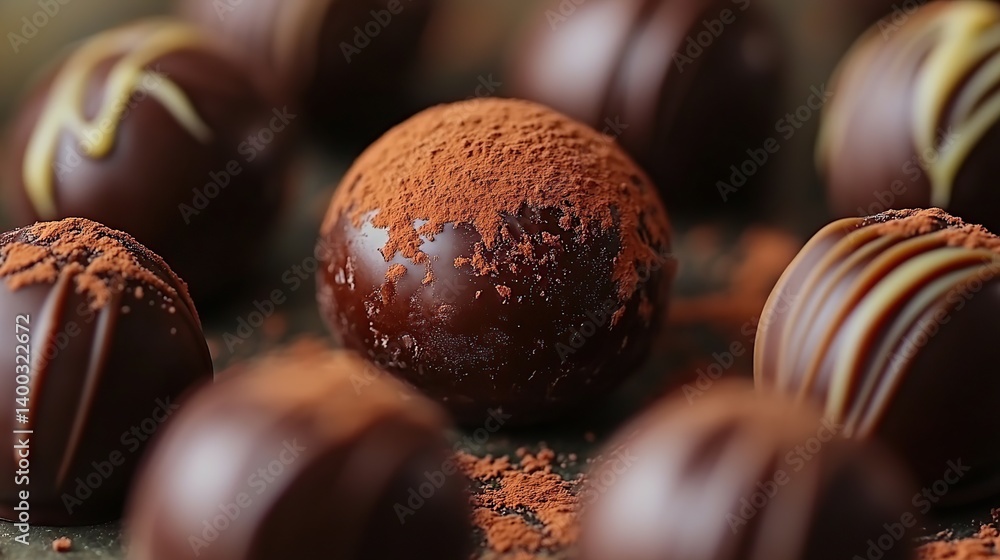 Dark chocolate truffle with a fine cocoa dusting, creamy and smooth chocolate center