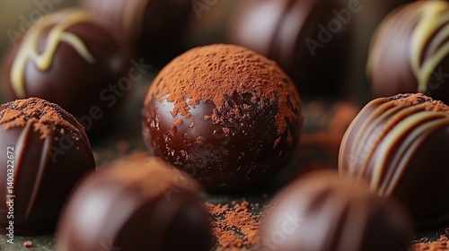 Obraz na płótnie Dark chocolate truffle with a fine cocoa dusting, creamy and smooth chocolate center w salonie