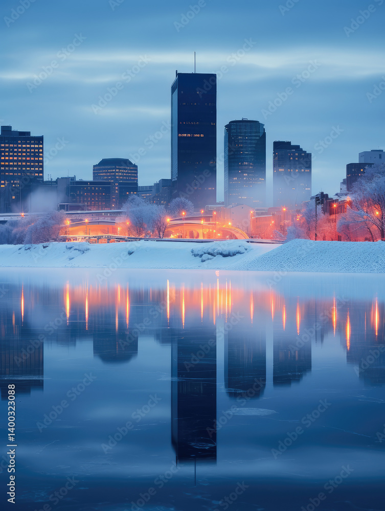 Serene Winter Reflection in the City