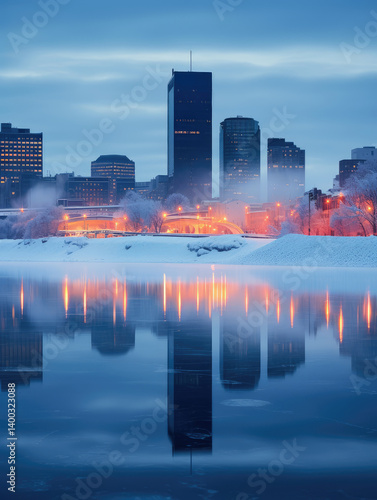 Serene Winter Reflection in the City
