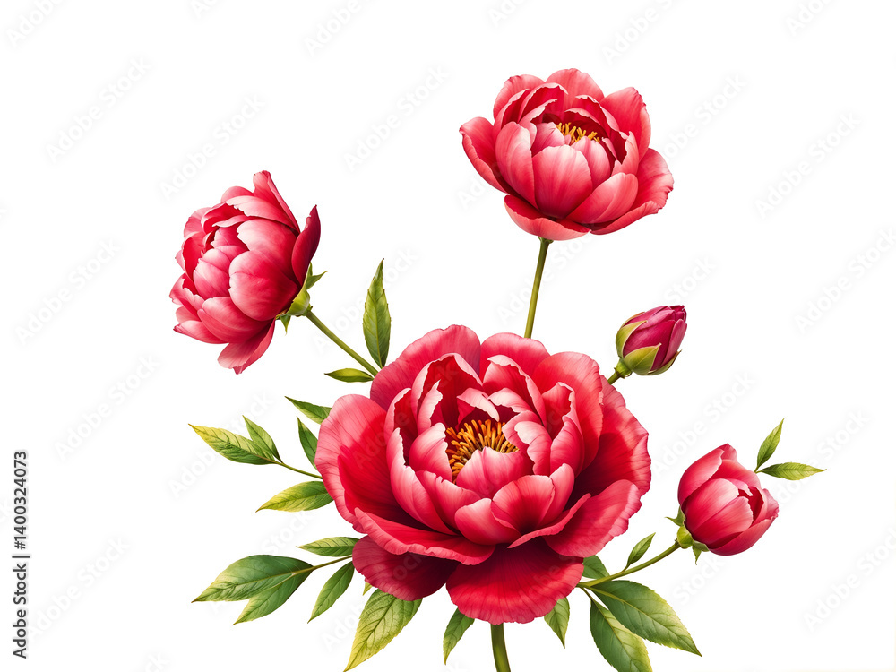 Beautiful peony flower bouquet on white background, ideal for romantic and floral-themed card designs. Generative AI