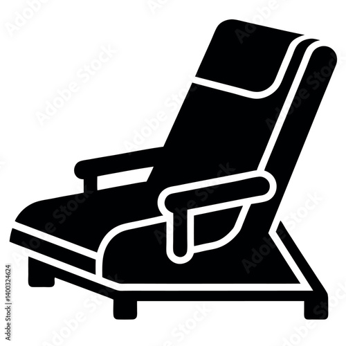 black and white illustration of a modern recliner chair.