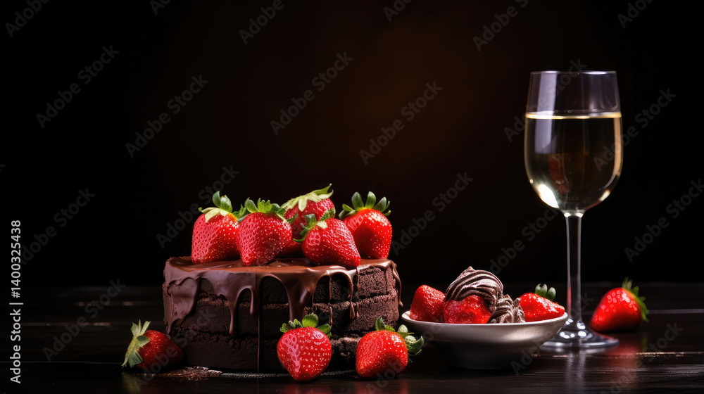 Decadent Chocolate Cake with Fresh Strawberries