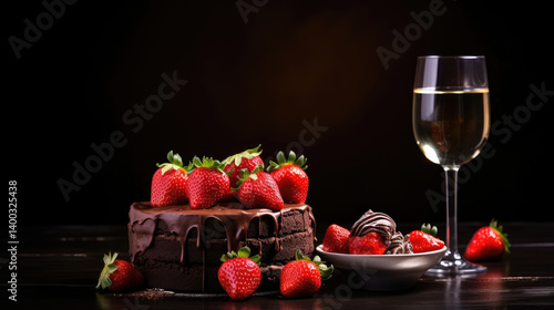 Obraz na płótnie Decadent Chocolate Cake with Fresh Strawberries w salonie