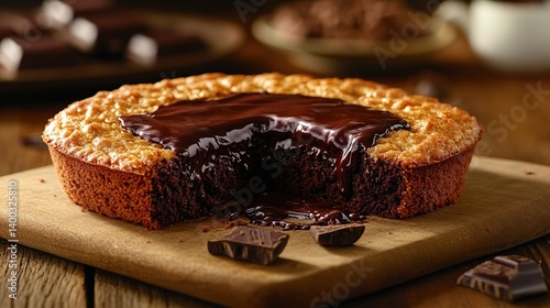 Obraz na płótnie Chocolate lava cake with molten chocolate center, rich chocolate crust surrounding gooey filling w salonie
