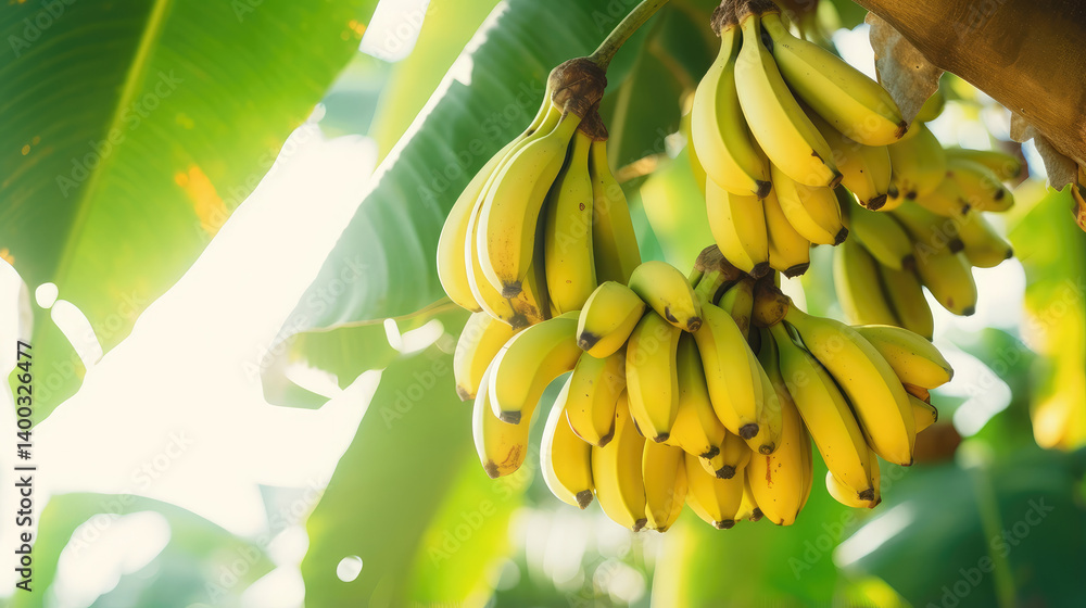 Golden Harvest: Fresh Bananas Under Sunlight