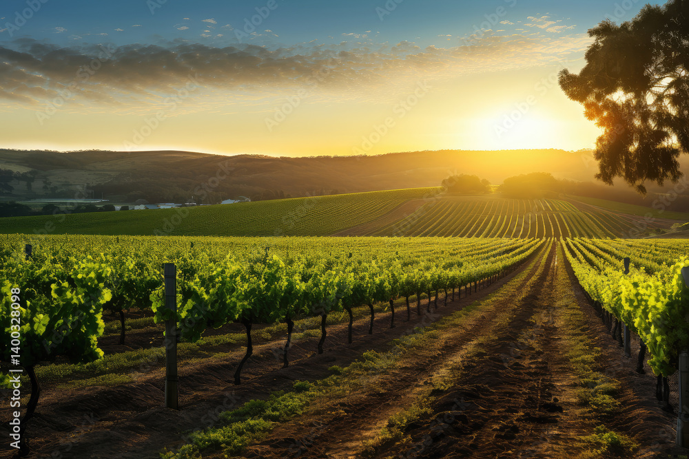 Tranquil Vineyards at Sunset