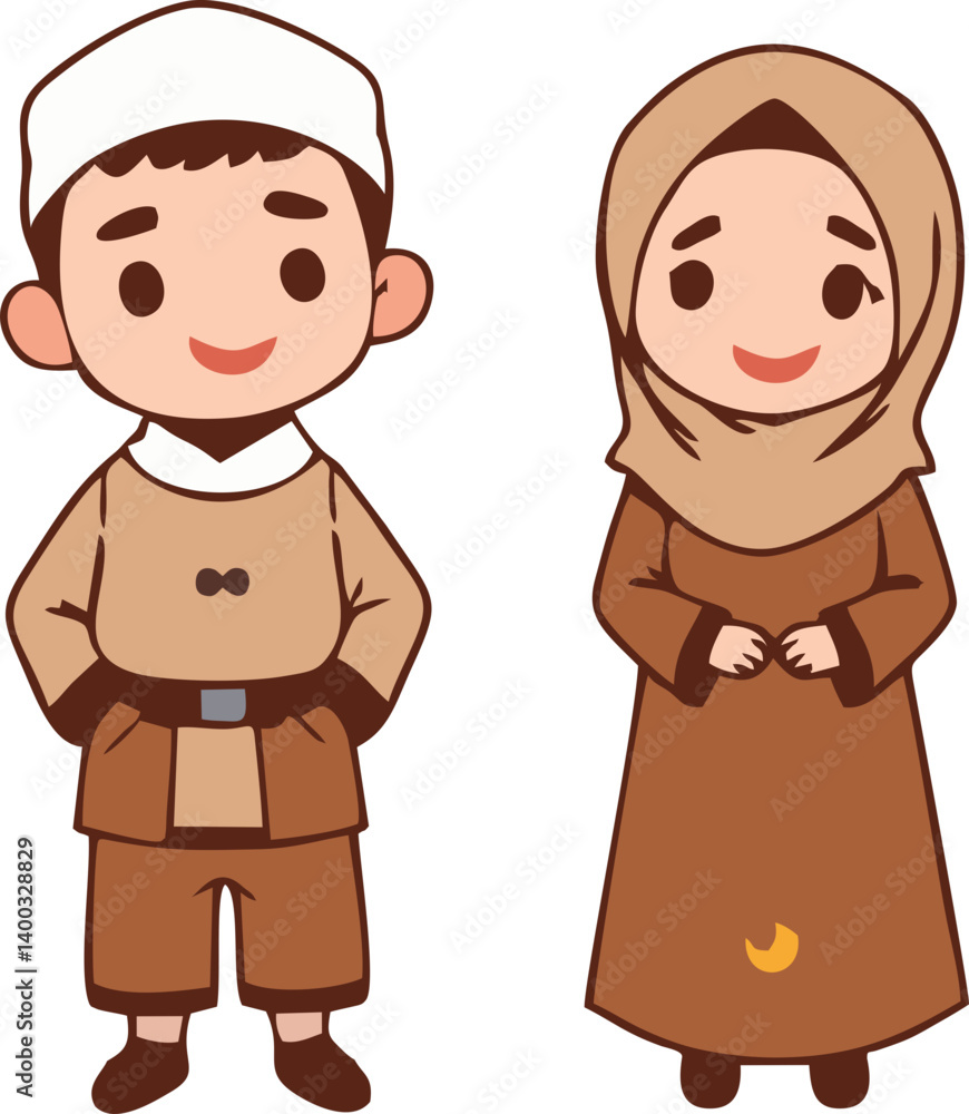 Muslim couple wearing traditional Eid clothing for Eid al-Adha celebration Muslim couple wearing traditional Eid clothing for Eid al-Adha celebration