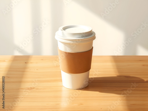 Obraz na płótnie Disposable white paper cup on wooden surface, isolated for mockup or product display purposes. Generative AI w salonie