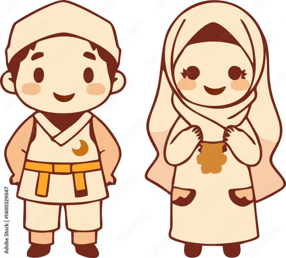 Muslim couple wearing traditional Eid clothing for Eid al-Adha celebration Muslim couple wearing traditional Eid clothing for Eid al-Adha celebration