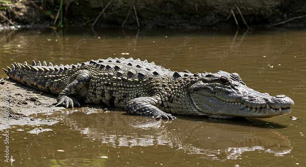 Spectacled Caiman Riverbank Majesty Riverbank Reptile Sunning Itself Wild Caiman In Its Natural Habitat Crocodile In Shallow Water Basking Powerful Caiman Majestic Posture AI Generated Spectacled Caiman Riverbank Majesty Riverbank Reptile Sunning Itself Wild Caiman In Its Natural Habitat Crocodile In Shallow Water Basking Powerful Caiman Majestic Posture AI Generated