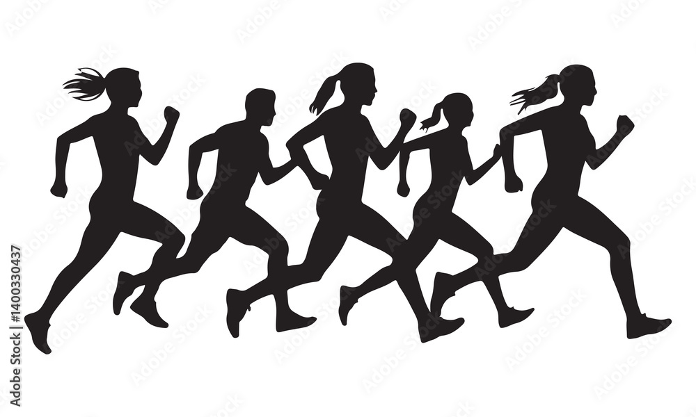 Fototapeta premium Running Silhouette Vector Pack | Male and Female Runners in Motion