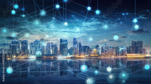 Obraz na płótnie Futuristic Cityscape Connectivity w salonie