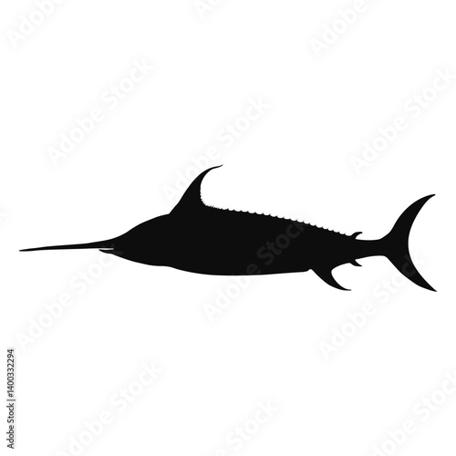 Vector silhouette of a realistic Sword Fish (Xiphias Gladius) - black animal illustration, isolated on white