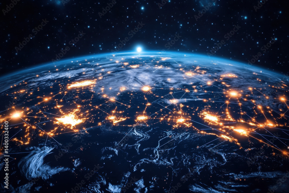 Earth shining in space with city lights glowing amidst darkness, capturing the beauty of our planet from above. Earth shining in space with city lights glowing amidst darkness, capturing the beauty of our planet from above.