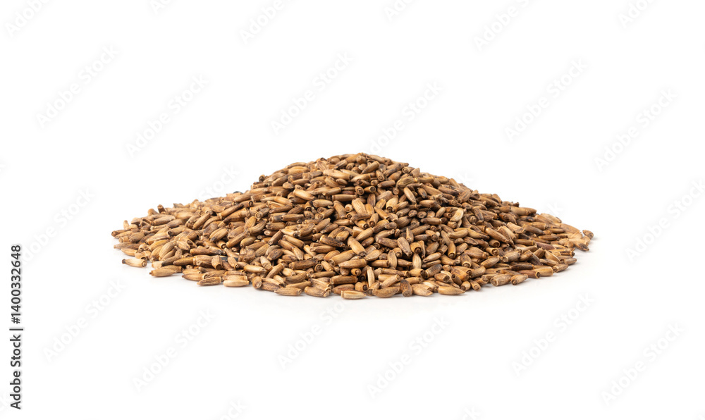 Obraz premium Milk thistle seeds, silybum marianum grains, dry blessed milkthistle fruits, variegated thistle kernels