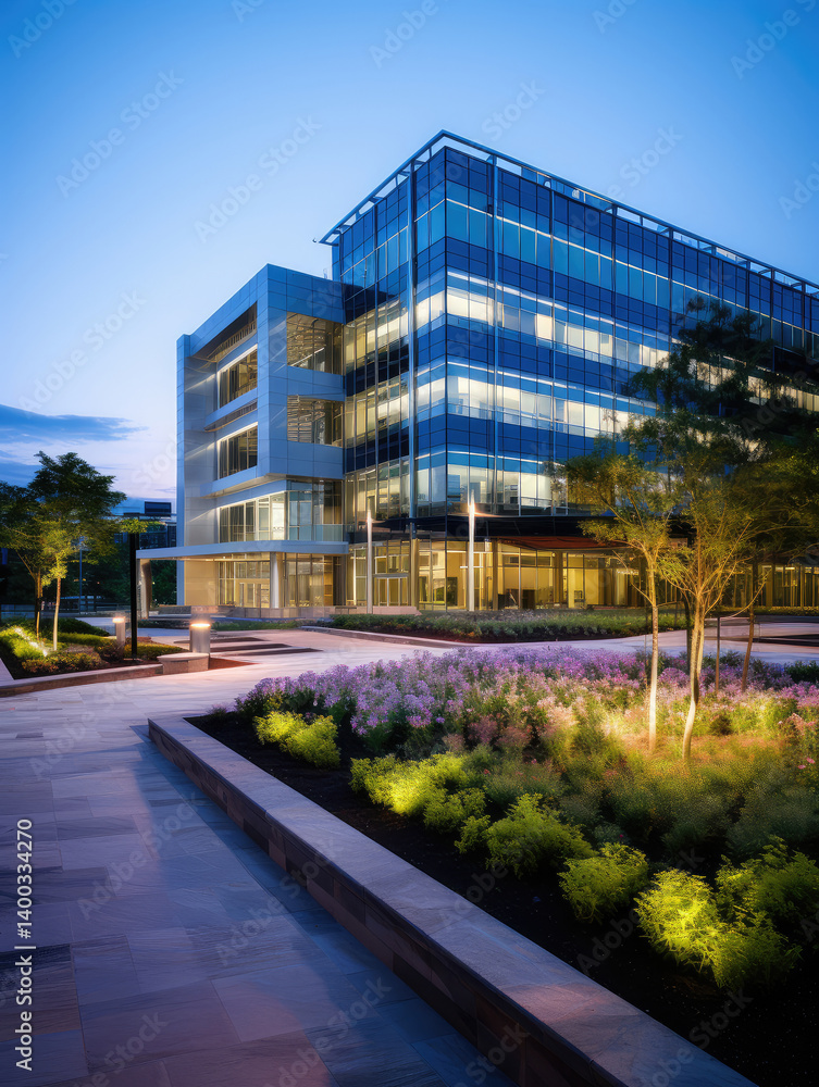 Contemporary Office Architecture at Dusk
