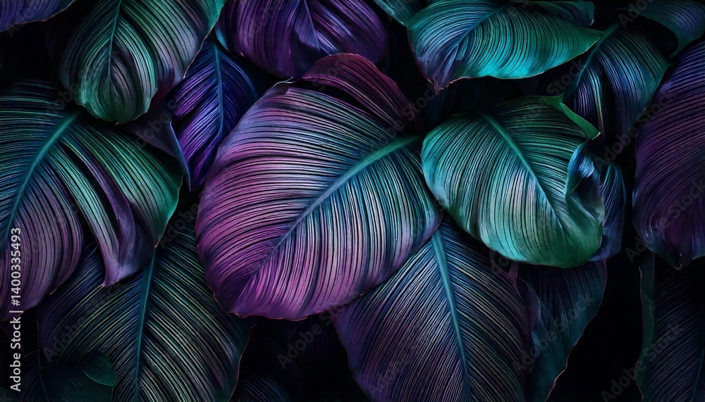 custom made wallpaper toronto digitalClose-up of large tropical leaves in dark green and purple