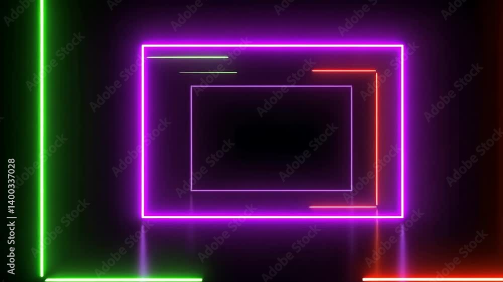 Vibrant Neon Frame: Abstract Purple, Green, and Red Glowing Lines on Black Background Vibrant Neon Frame: Abstract Purple, Green, and Red Glowing Lines on Black Background