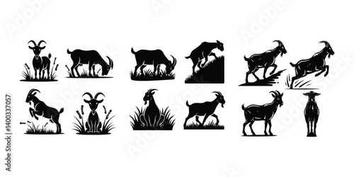 Goat Silhouette Vector Set for Farm and Nature Design