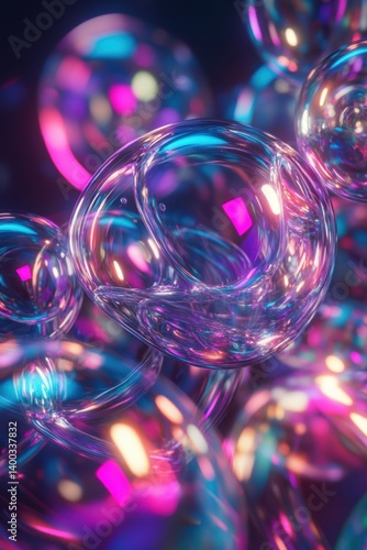 Abstract iridescent bubble cluster with glowing bokeh effect a mesmerizing dance of light and color for modern design