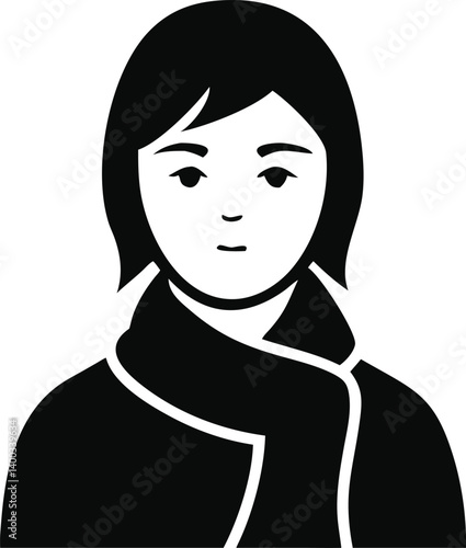 Winter Woman Silhouette Vector – Black Female Portrait in Coat and Scarf Isolated on Transparent Background