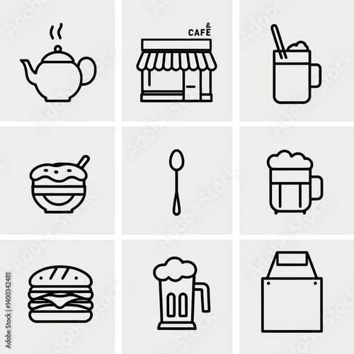 Culinary Line Art: Restaurant Icons Business Food Branding