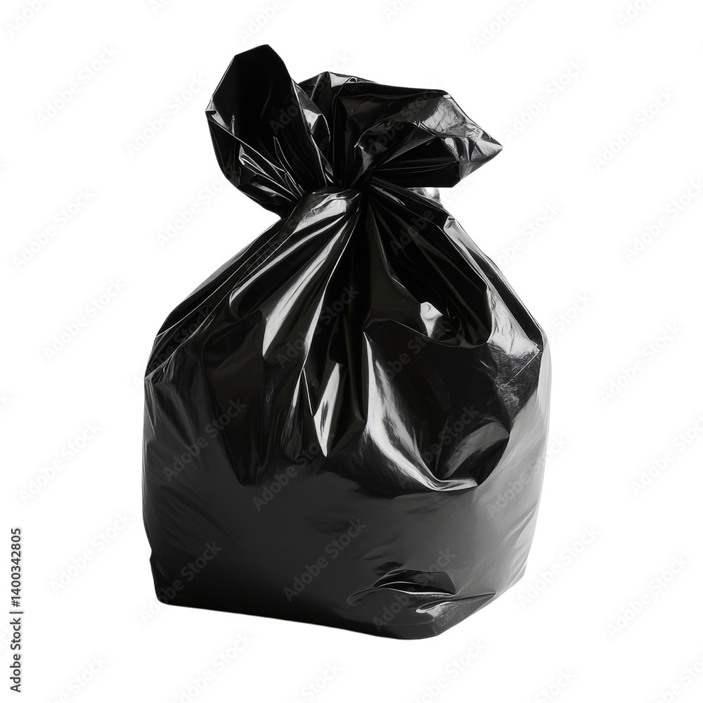 A large black garbage bag partially filled, with visible folds and creases, showcasing durability and realistic texture,Transparent background, PNG file A large black garbage bag partially filled, with visible folds and creases, showcasing durability and realistic texture,Transparent background, PNG file