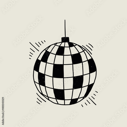 Disco Ball Doodle Line Simple Icon. Mirror Dance Celebration Discoball. Sketch Vector Illustration