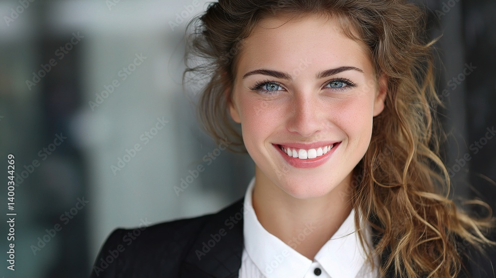 Young Woman with a Beaming Smile in Professional Attire Young Woman with a Beaming Smile in Professional Attire