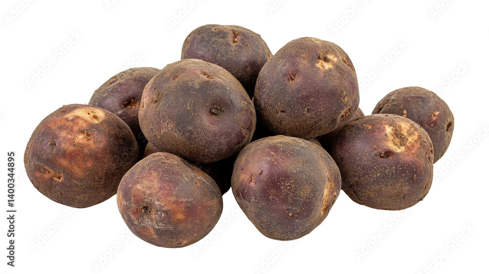 A pile of fresh whole potatoes with smooth brown skin, showcasing their natural texture,Transparent background, PNG file A pile of fresh whole potatoes with smooth brown skin, showcasing their natural texture,Transparent background, PNG file