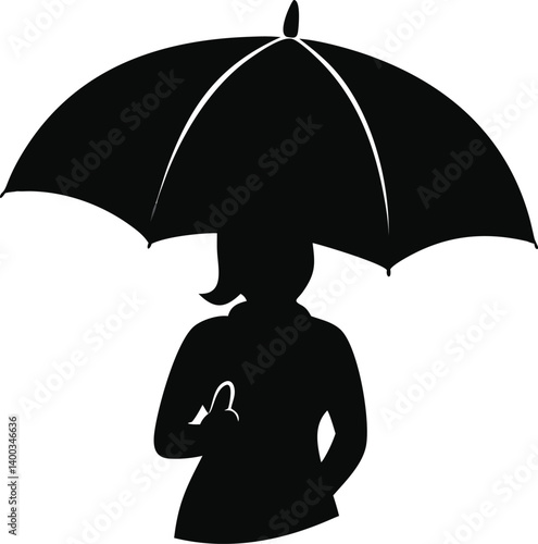 Woman with Umbrella Silhouette Vector – Black Female Figure Isolated on Transparent Background for Illustrator