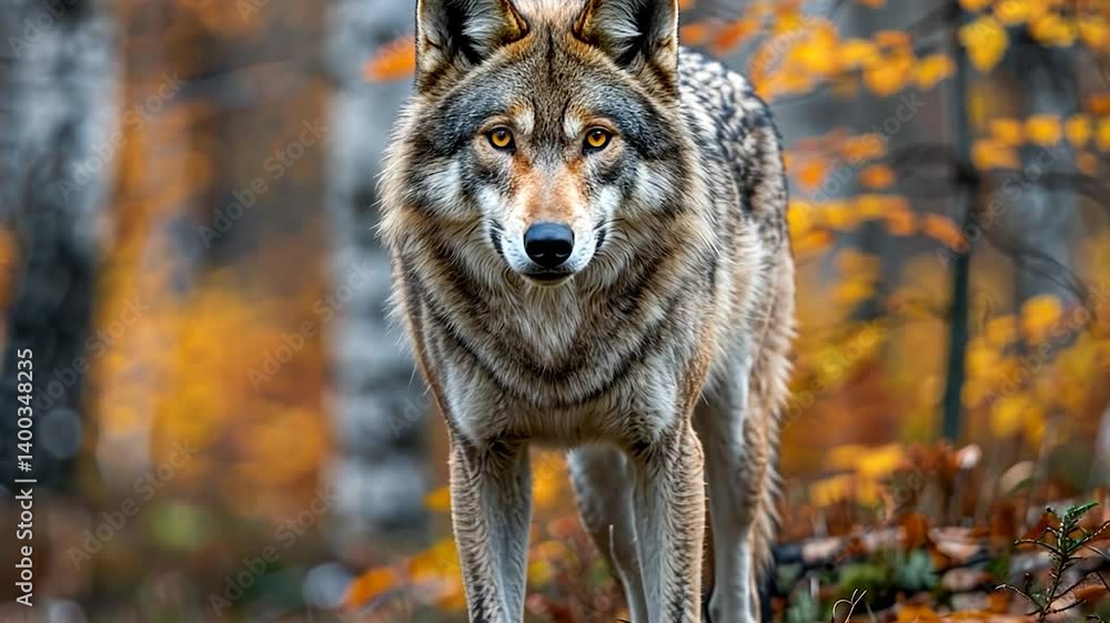 Majestic Gray Wolf in Autumn Forest Majestic Gray Wolf in Autumn Forest