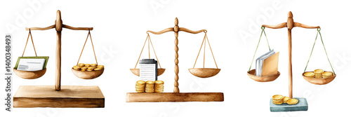 Wallpaper Mural Balancing Financial Elements with Scales and Gold Coins visual Torontodigital.ca