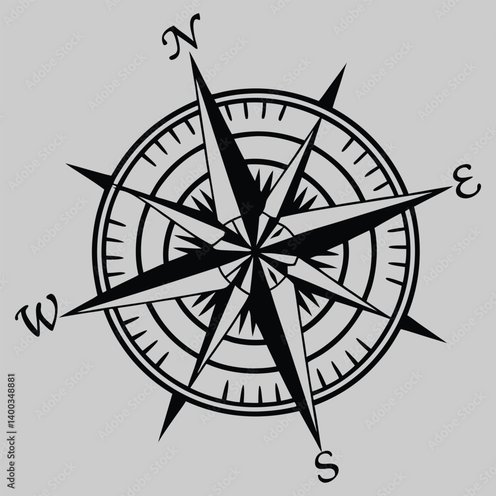 Compass rose pointing in all directions silhouette vector design art and illustration Compass rose pointing in all directions silhouette vector design art and illustration