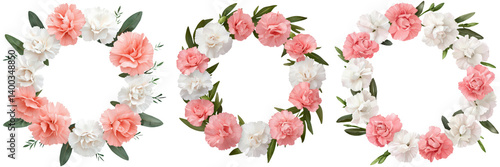 Elegant Floral Wreaths with Pink and White Blooms on Transparent Background