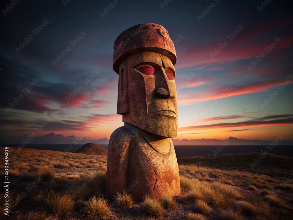 Mysterious Stone Moai Statue on Easter Island, Chile - Rule of Thirds Composition Mysterious Stone Moai Statue on Easter Island, Chile - Rule of Thirds Composition