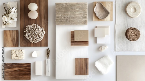 A curated design palette showcasing neutral tones and natural textures.