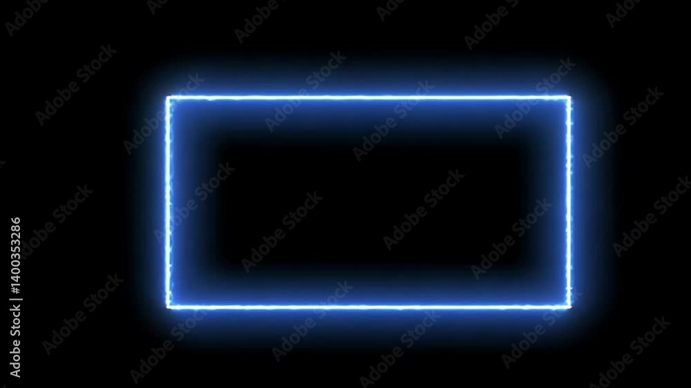 Glowing Blue Neon Rectangle Frame on Black Background Glowing Blue Neon Rectangle Frame on Black Background