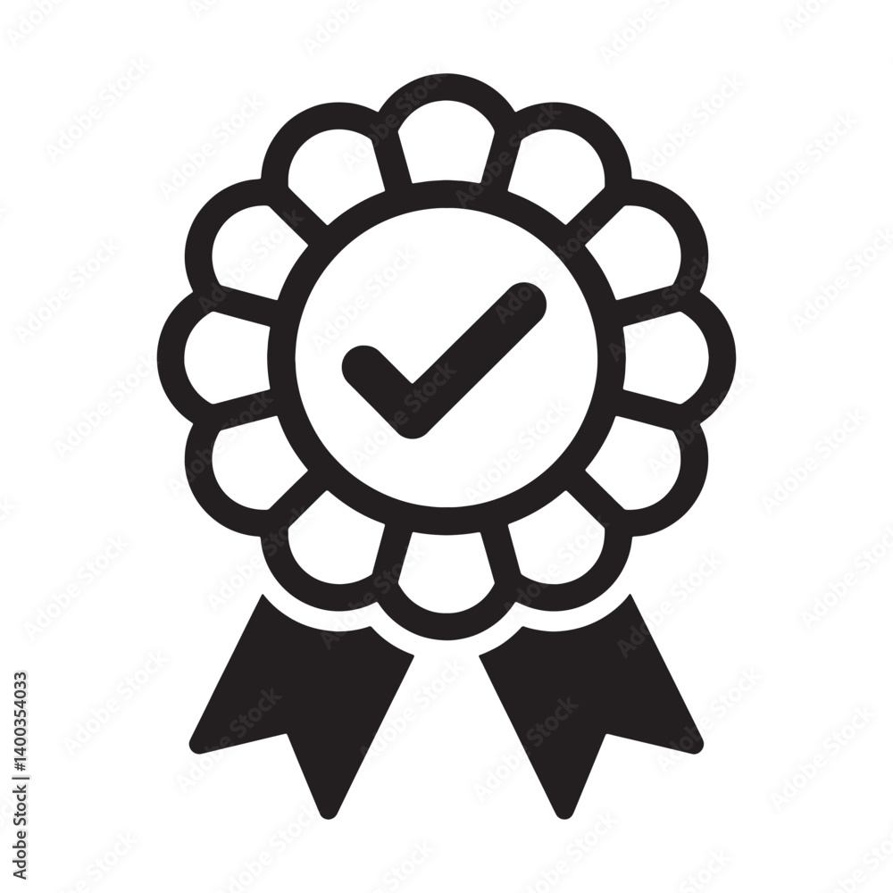 Badge Icon with Checkmark Representing Achievement and Certification Editable Vector Illustration isolated on a white background