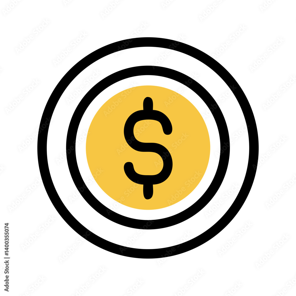 Coin with Dollar Symbol Icon Representing Currency, Wealth, and Financial Transactions Coin with Dollar Symbol Icon Representing Currency, Wealth, and Financial Transactions