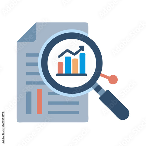 Data Analytics with Magnifying Glass Icon Representing Detailed Analysis and Insightful Evaluation