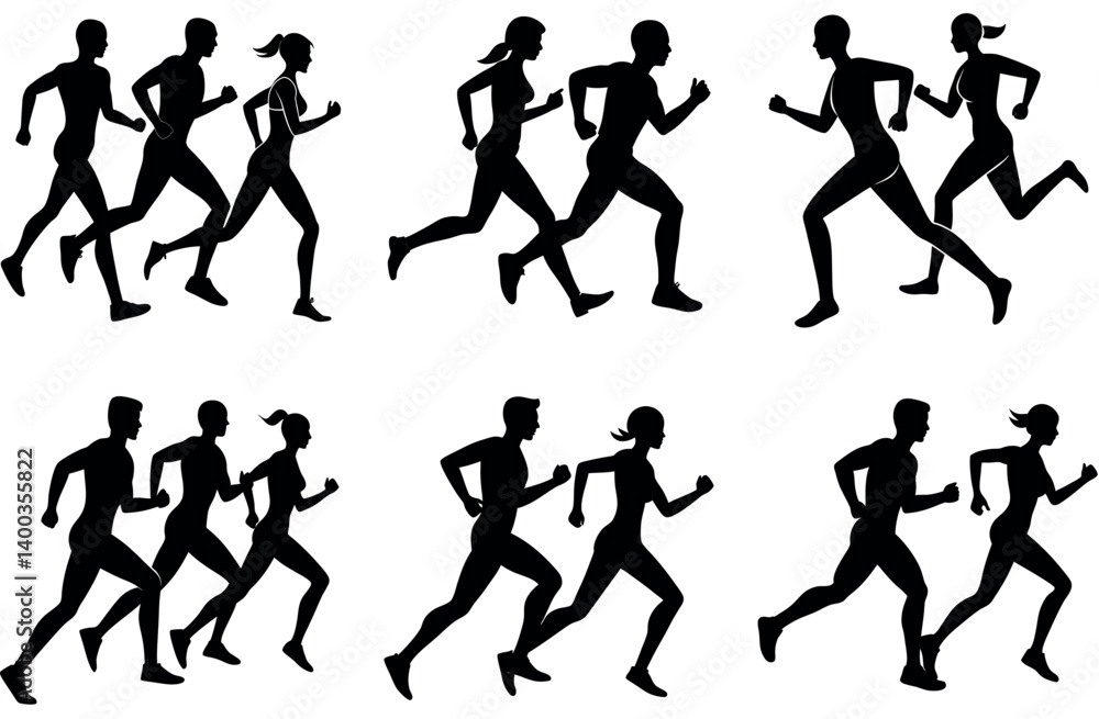 Dynamic Running Silhouette Vector Clipart of Three Athletes in Motion – Perfect for Fitness, Track Events, Marathon Themes, Health Apps, Workout Icons Dynamic Running Silhouette Vector Clipart of Three Athletes in Motion – Perfect for Fitness, Track Events, Marathon Themes, Health Apps, Workout Icons