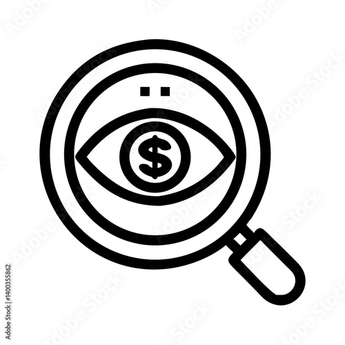 Eye Inside Magnifier Icon Representing Financial Analysis and Insightful Evaluation