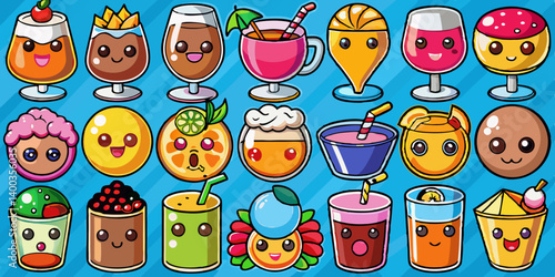 A whimsical drink vector set featuring a range of exotic beverages