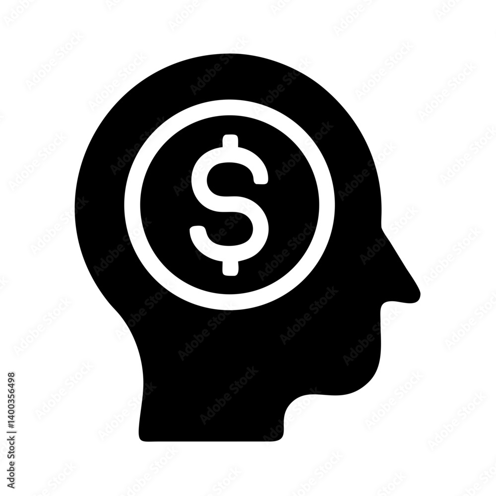 Human Head with Dollar Symbol Icon Representing Financial Thinking and Wealth Mindset Human Head with Dollar Symbol Icon Representing Financial Thinking and Wealth Mindset
