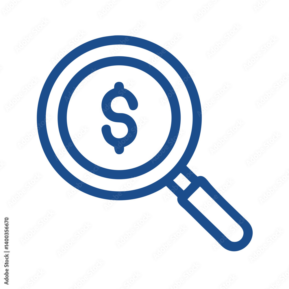 Magnifying Glass with Dollar Sign Icon Representing Financial Search and Money Analysis Magnifying Glass with Dollar Sign Icon Representing Financial Search and Money Analysis