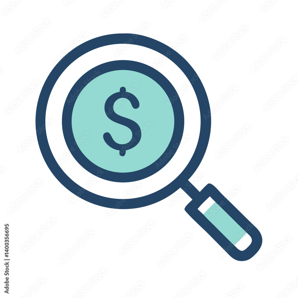 Magnifying Glass with Dollar Sign Icon Representing Financial Search and Money Analysis Magnifying Glass with Dollar Sign Icon Representing Financial Search and Money Analysis