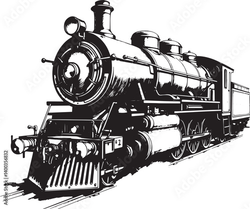 Steam locomotive, retro, vitnage, transport. Hand drawn vector illustration	