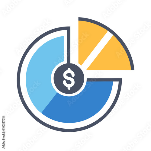 Pie Chart with Financial Segment Breakdown Icon Representing Budget Allocation and Financial Analysis